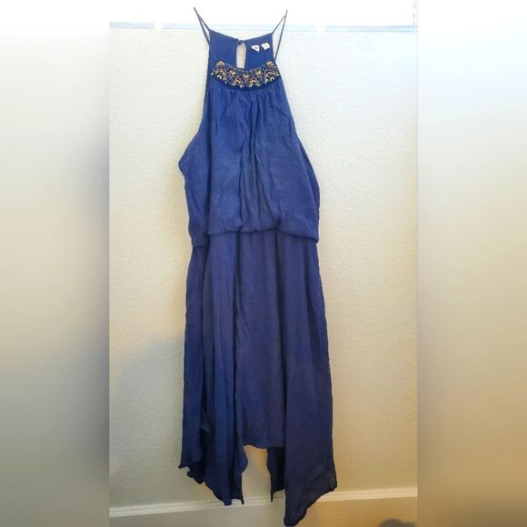 AUW Blue Halter Dress Asymmetrical Juniors Size XL - Picture 1 of 4